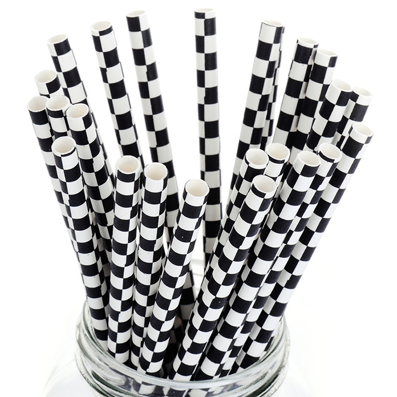Plaid black and white creative paper straw
