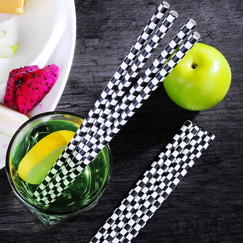 Plaid black and white creative paper straw