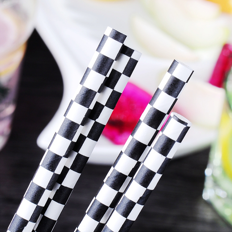 Plaid black and white creative paper straw